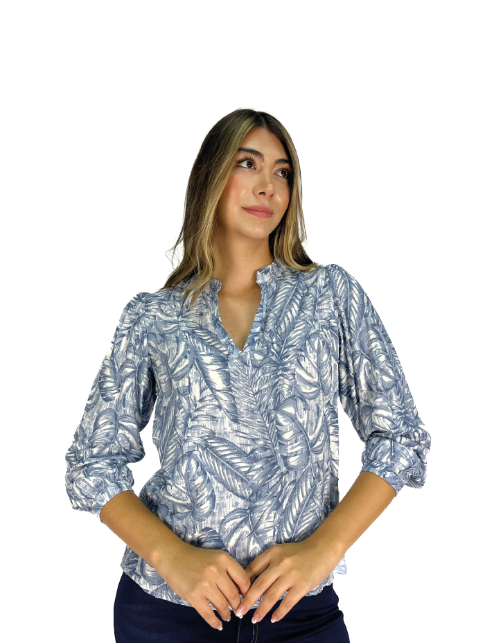 BLUSA MANGA 3/4 HOJAS MOTAS