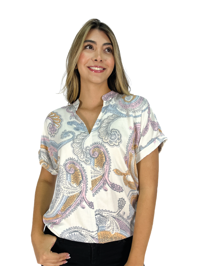 BLUSA CON MANGA RODADA CUELLO NERU ARABESCOS