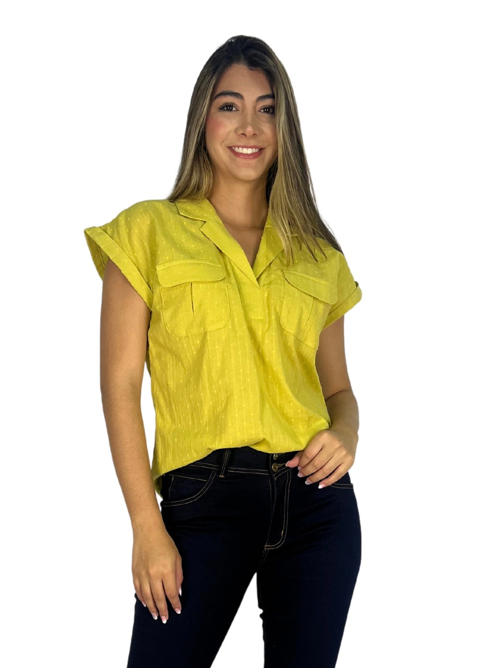 BLUSA CUELLO V BOLSILLOS