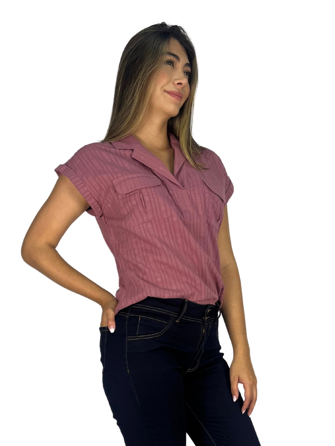 BLUSA CUELLO V BOLSILLOS