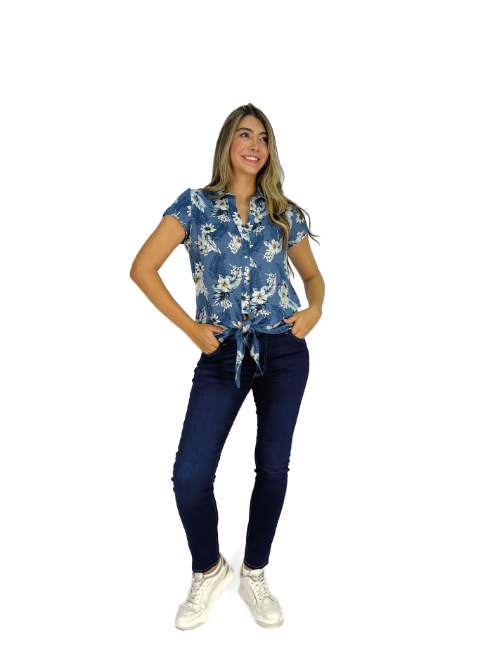 BLUSA MANGA CORTA FLORES NUDO