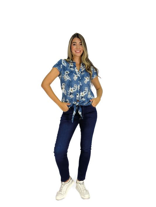 BLUSA MANGA CORTA FLORES NUDO