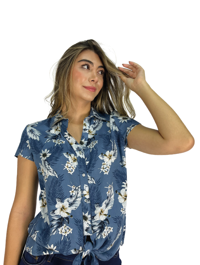 BLUSA MANGA CORTA FLORES NUDO