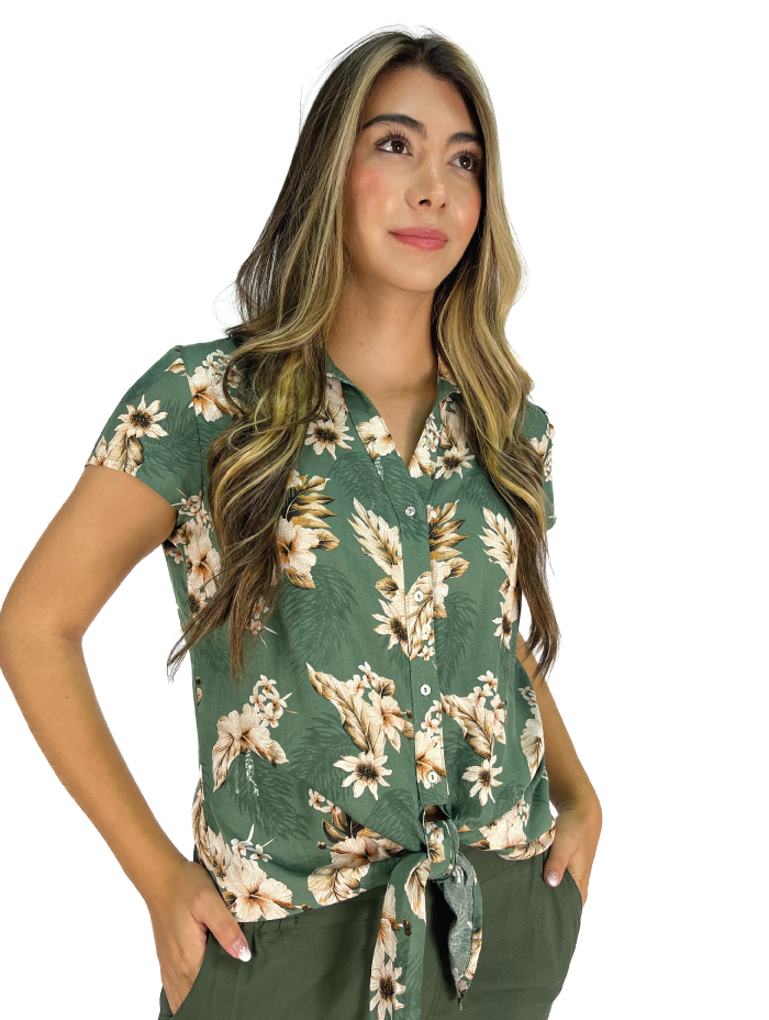 BLUSA MANGA CORTA FLORES NUDO