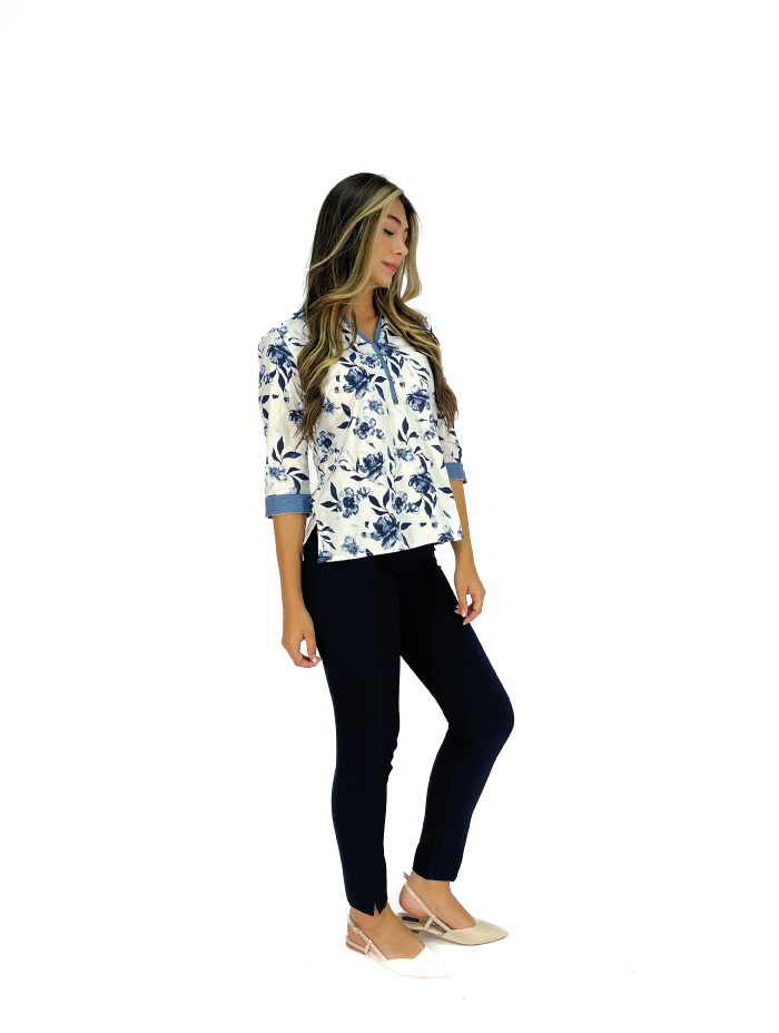 BLUSA MANGA 3/4 COMB FLORES