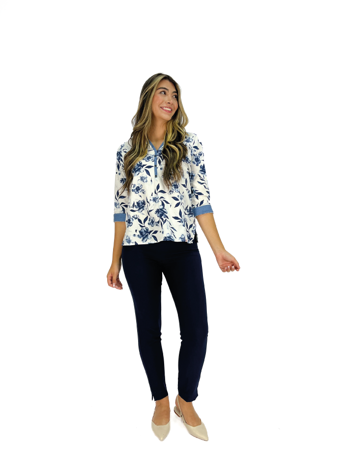 BLUSA MANGA 3/4 COMB FLORES