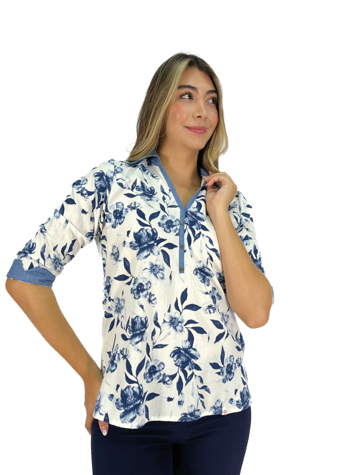 BLUSA MANGA 3/4 COMB FLORES