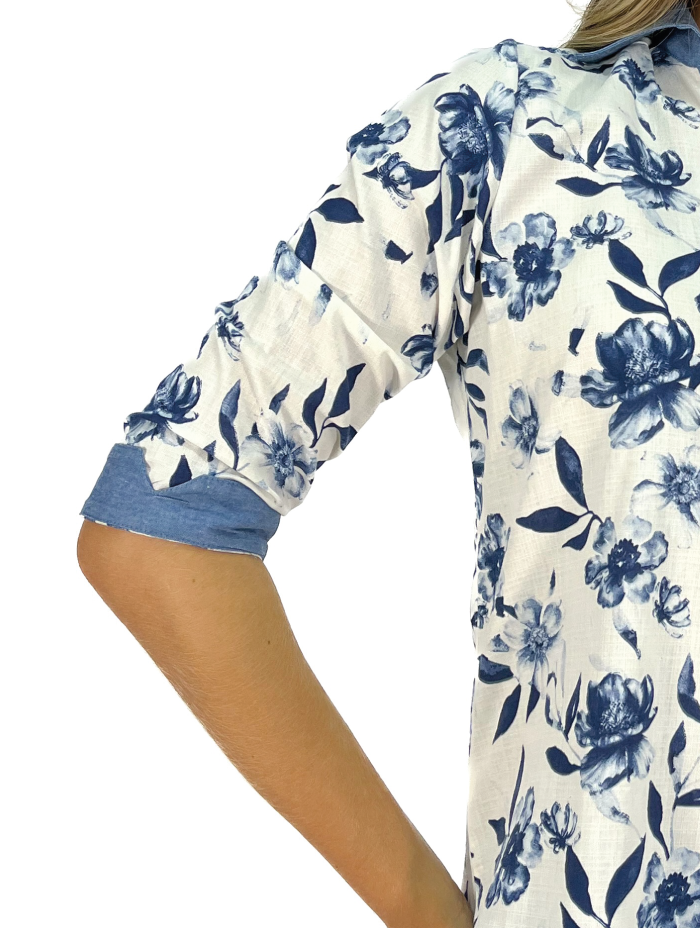 BLUSA MANGA 3/4 COMB FLORES