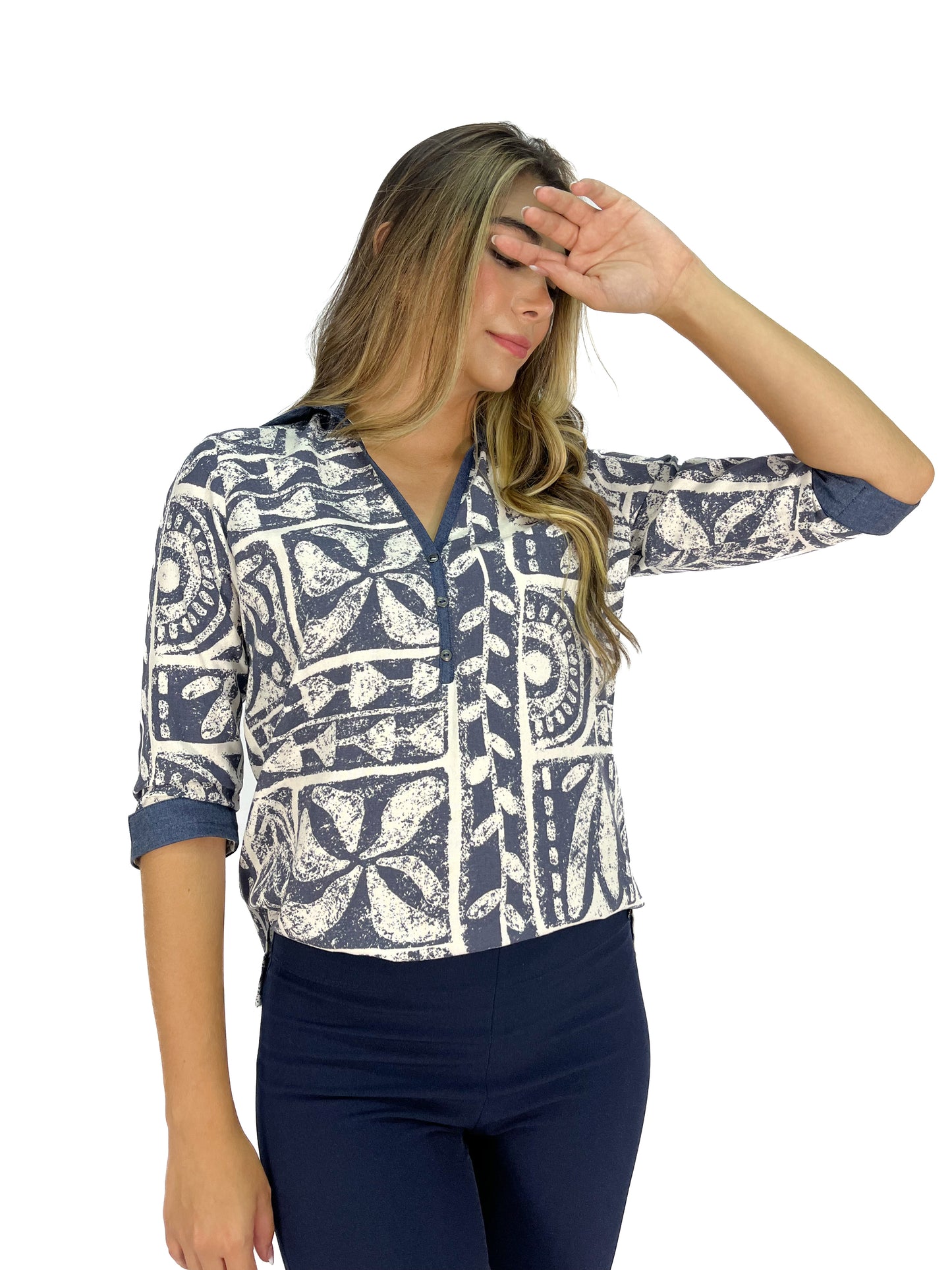 BLUSA MANGA 3/4 INDIGO FIGURAS