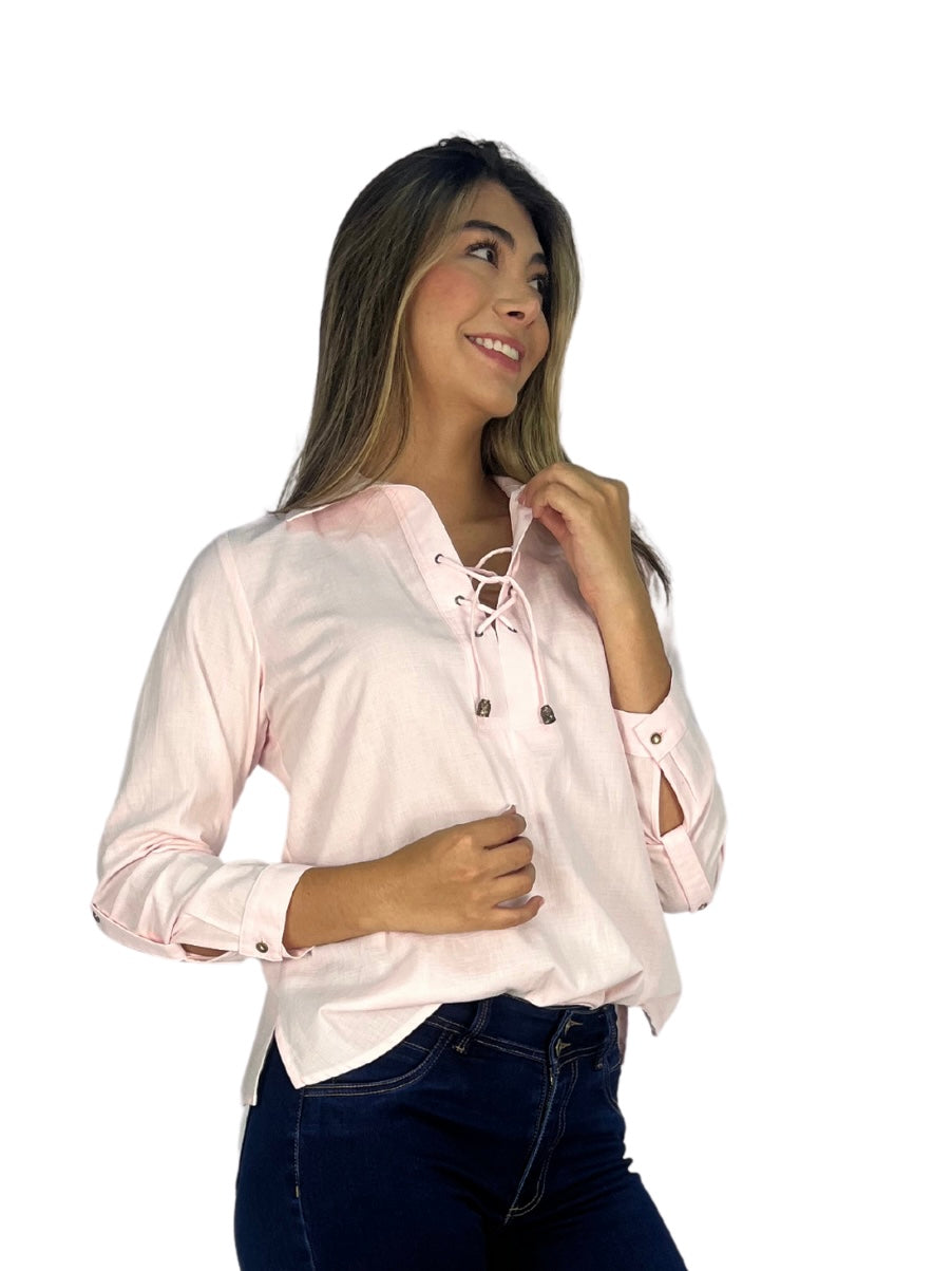 BLUSA MANGA LARGA CON OJALETES