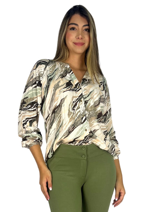 BLUSA RECOGIDA EN CUELLO Y MANGAS